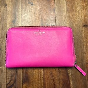 Kate Spade Pink Newbury Lane Talla Saffiano Leather Large Travel Wallet Clutch